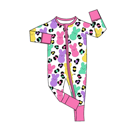 11.11 LR2903 Pre Order No moq Baby Girls Colorful Rabbits Leopard Easter Two Way Zip Convertible Rompers