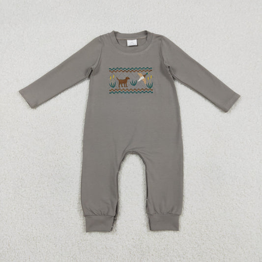 1.6 RTS NO MOQ （In stock）LR2909 Baby Boys Winter Rompers Embroidery Dog Ducks Baby Boys Hunting Rompers