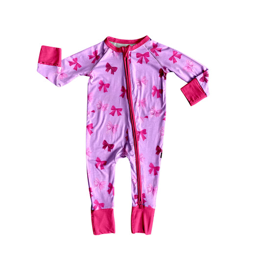 11.13 LR2910 Pre Order No moq Baby Girls Pink Bows Two Way Zip Convertible Rompers