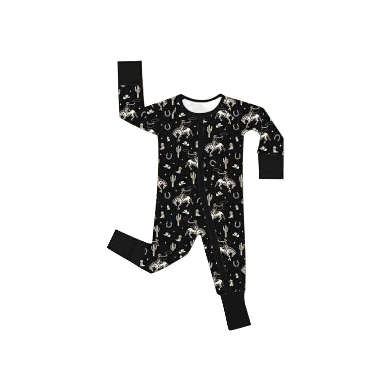 11.13 LR2915 Pre Order No moq Baby Boys Western Horse Rodeos Two Way Zip Convertible Rompers