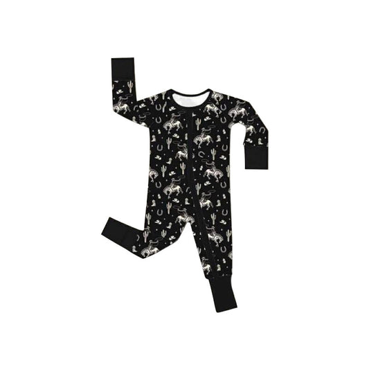 11.13 LR2915 Pre Order No moq Baby Boys Western Horse Rodeos Two Way Zip Convertible Rompers