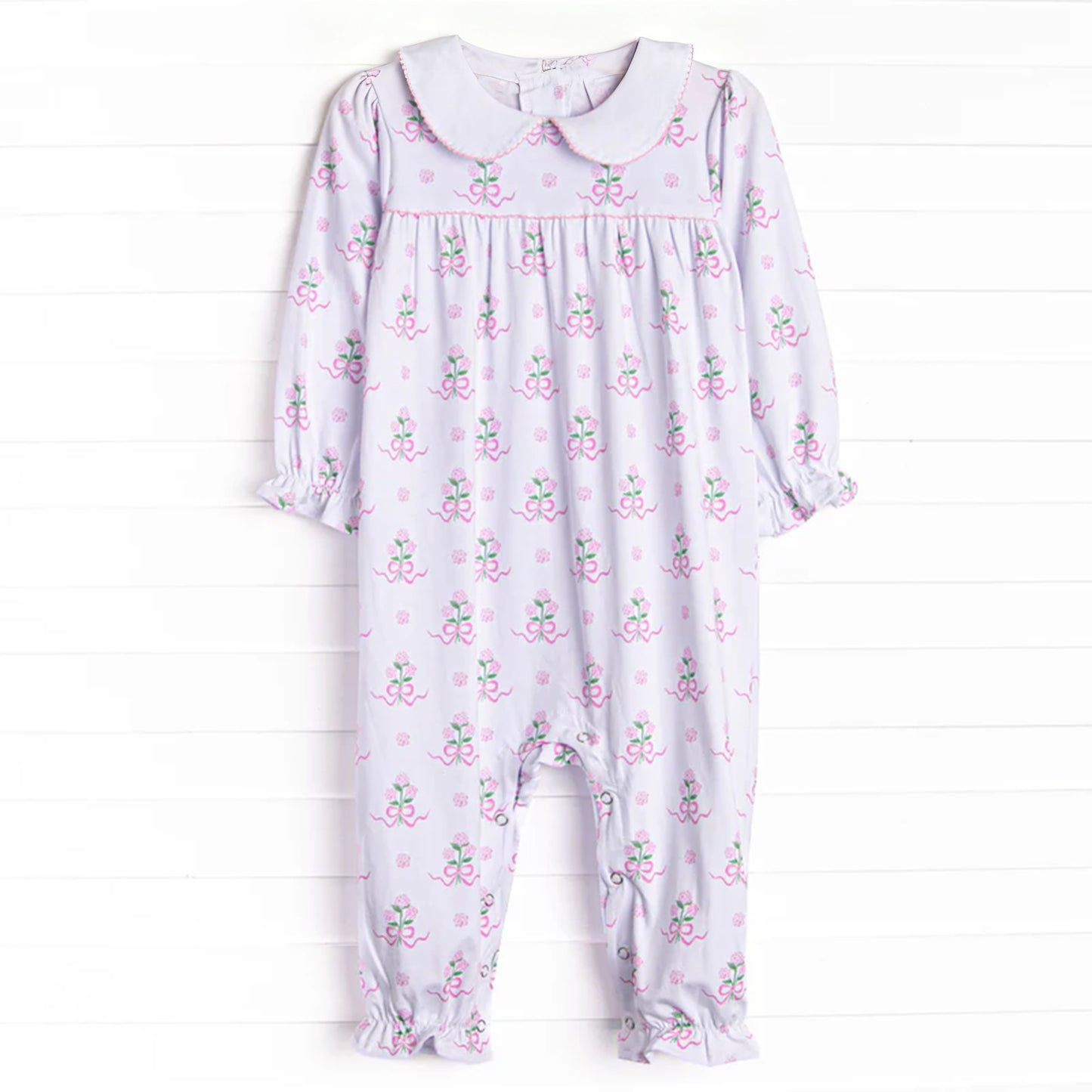 11.13 LR2916 Pre Order No moq Baby Girls Bows Flowers Collar Ruffle Rompers Footie