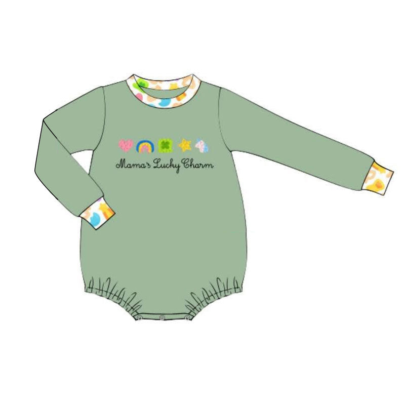 11.19 LR2928 Pre Order No moq Baby Boys Clovers Rainbows St Patrick Long Sleeve Rompers
