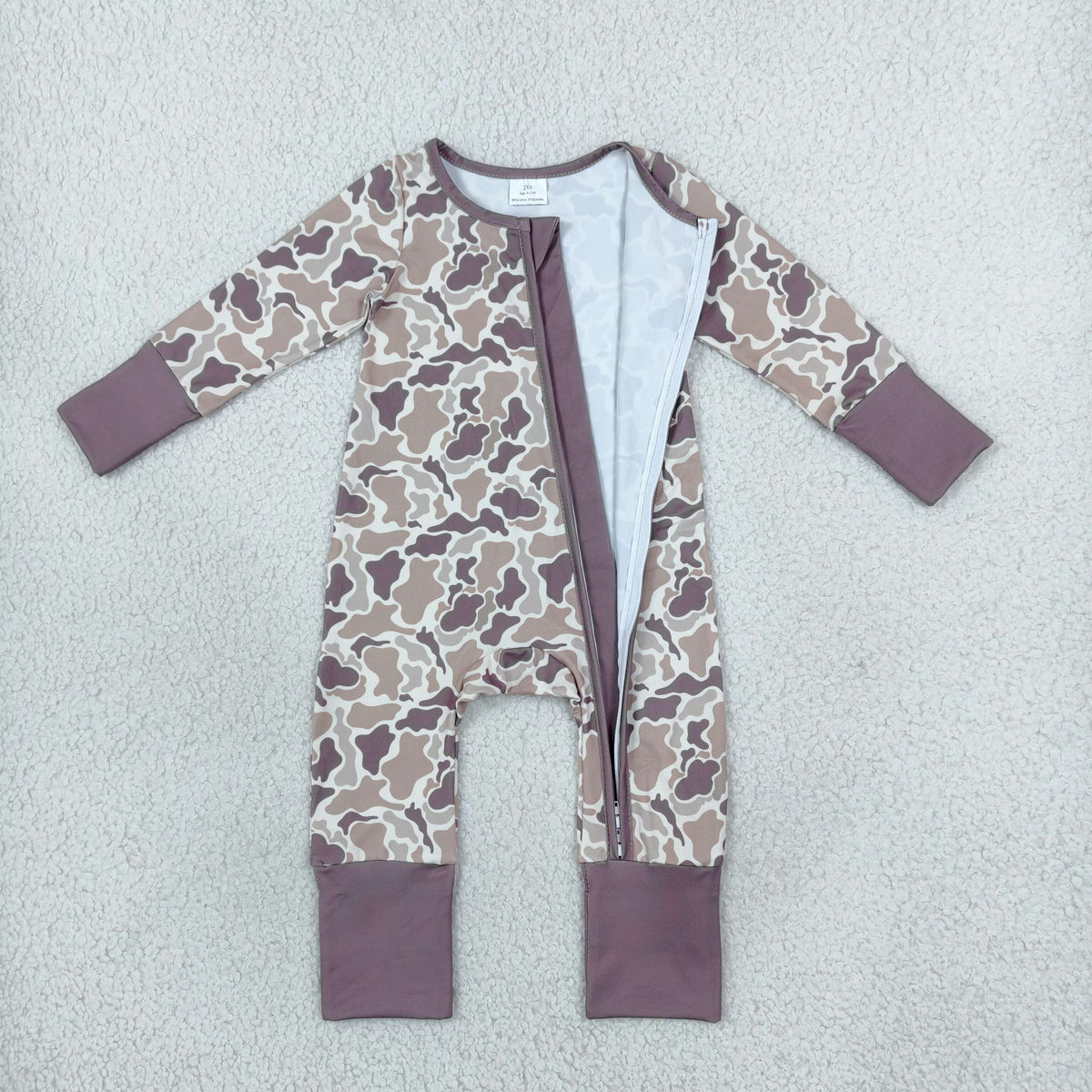 RTS NO MOQ （In stock）milk silk LR2948 Baby Boys Camo Two Way Zipper Convertible Crotch Zip Rompers