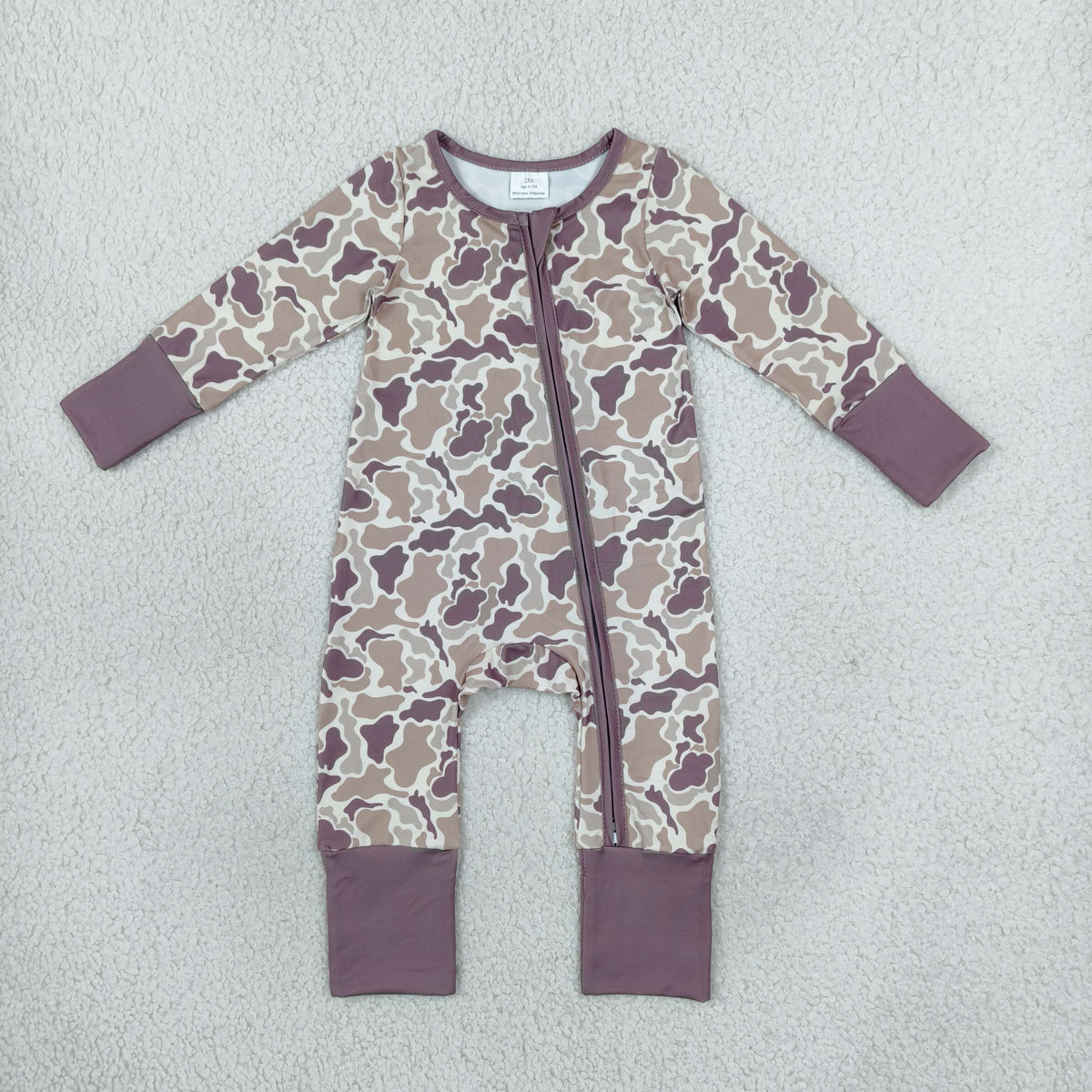 RTS NO MOQ （In stock）milk silk LR2948 Baby Boys Camo Two Way Zipper Convertible Crotch Zip Rompers
