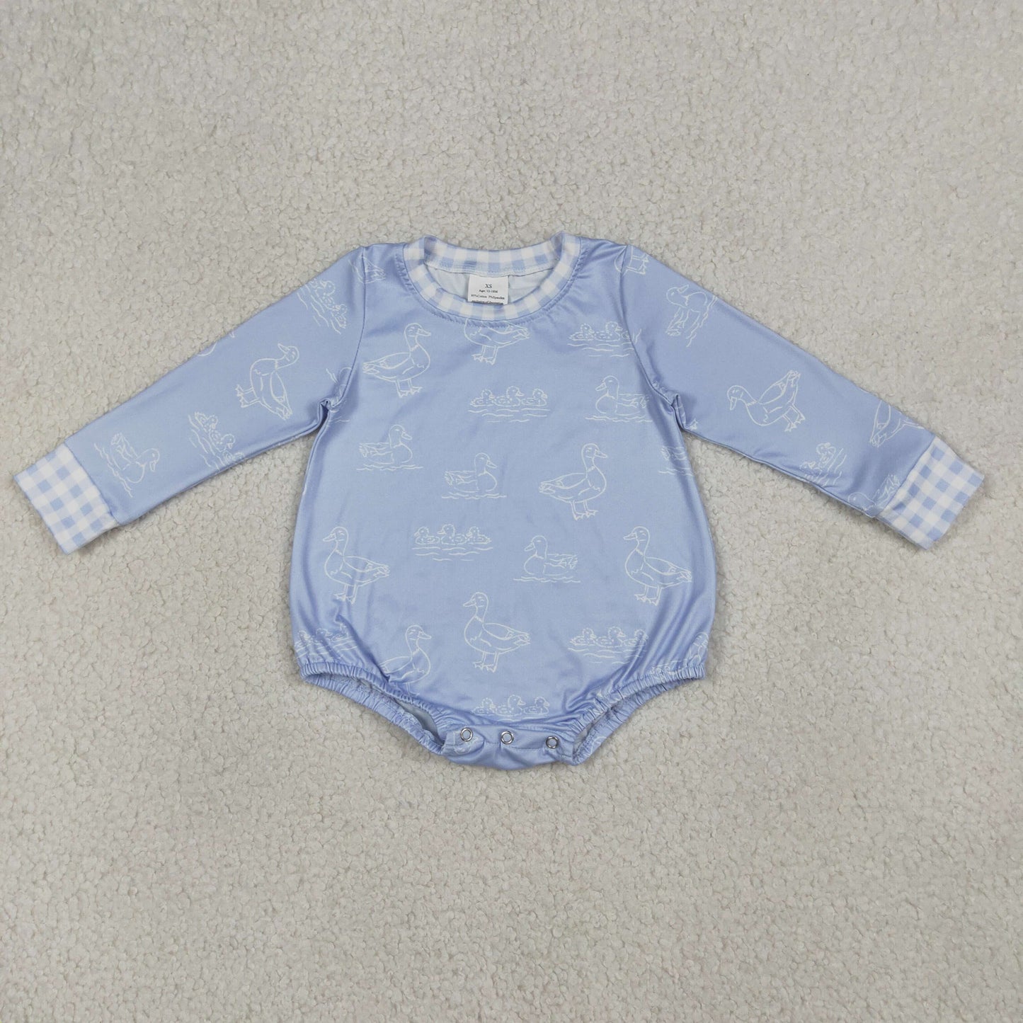 4.2 LR2969 RTS NO MOQ （In stock) Long sleeves light blue duck baby boys romper