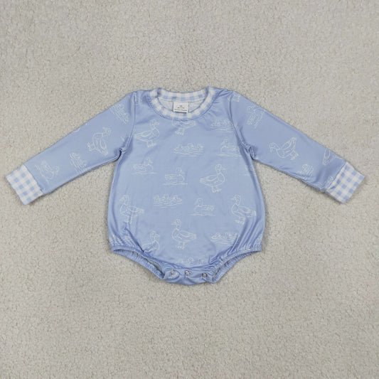 4.1 LR2969 RTS NO MOQ （In stock) Long sleeves light blue duck baby boys romper