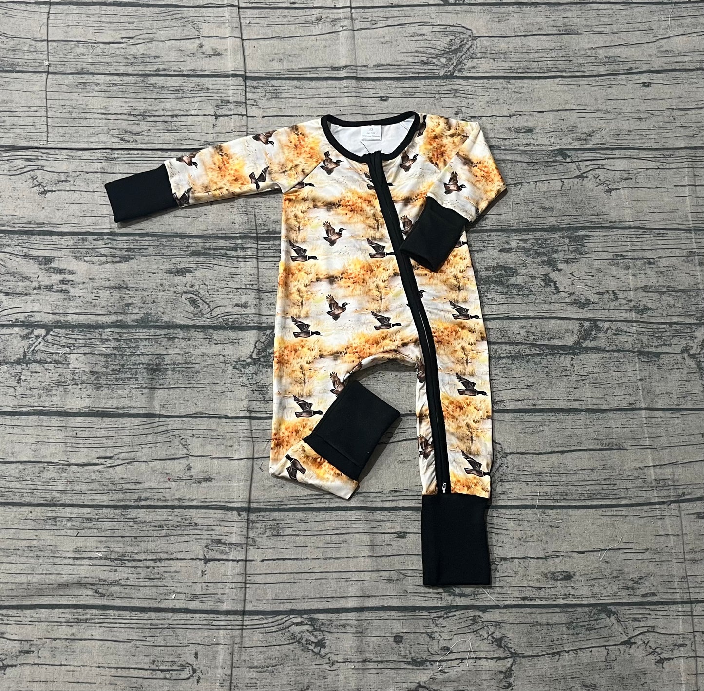 1.14 LR2986 Sample No Moq Baby Boys Ducks Hunting Two Way Zipper Convertible Rompers