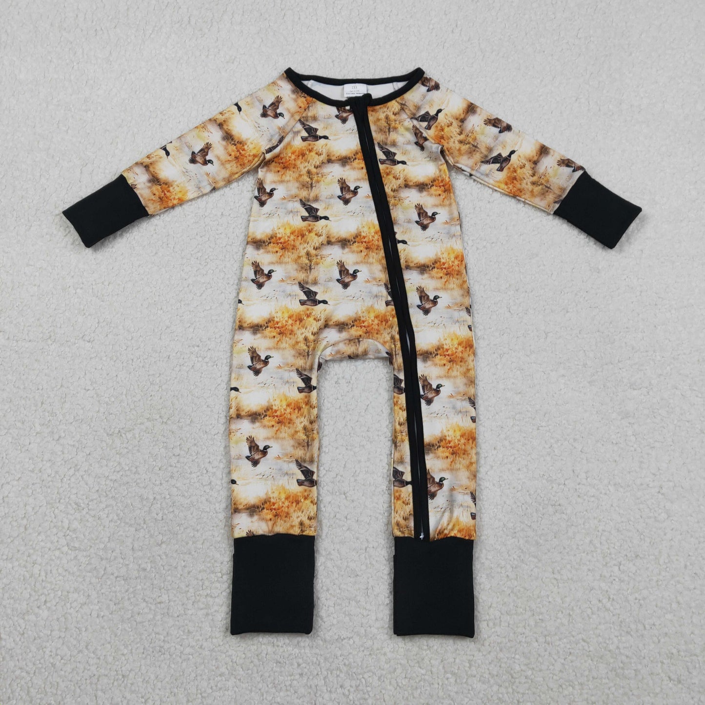 2.3 RTS NO MOQ （In stock）LR2986 Baby Boys Ducks Hunting Two Way Zipper Convertible Rompers