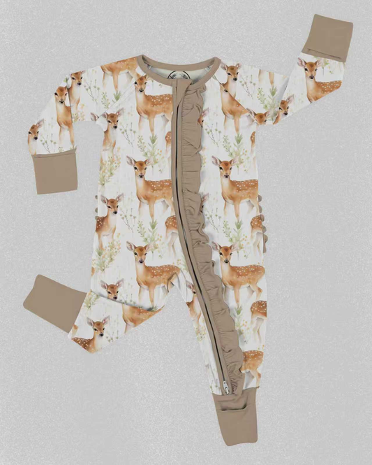 12.9 LR2988 Pre Order No moq Baby Boys Deer Hunting Two Way Ruffle Zipper Convertible Rompers