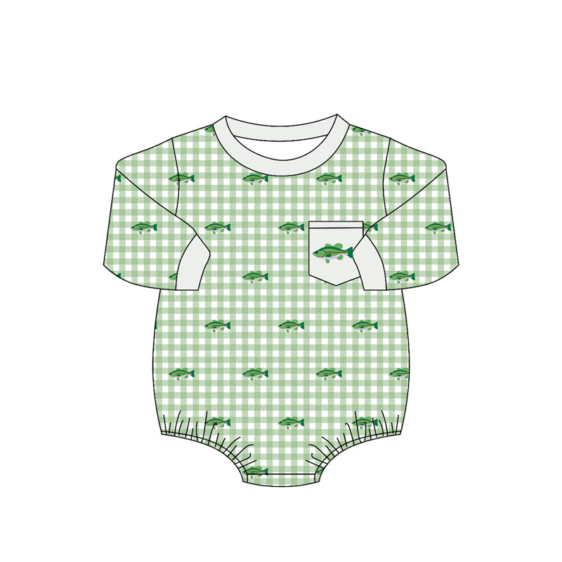 4.16 Pre Order No moq Baby Boys Long Sleeve Grey Checked Ducks Pocket Hunting Rompers