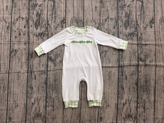 6.10 LR3006 Sample No Moq Baby Boys Long Sleeve Fishes Hunting Rompers