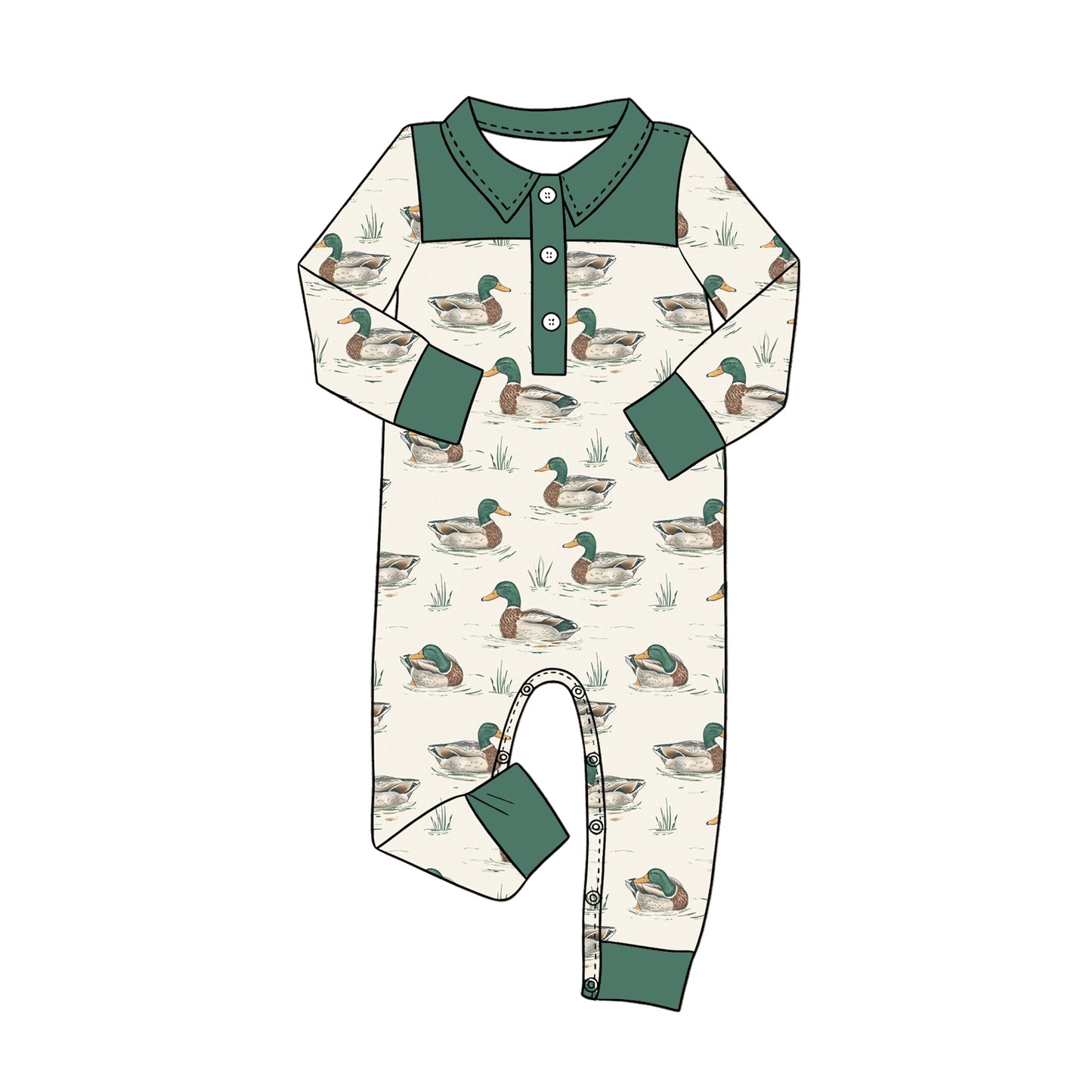 4.16 Pre Order No moq Baby Boys Long Sleeve Ducks Button Hunting Rompers