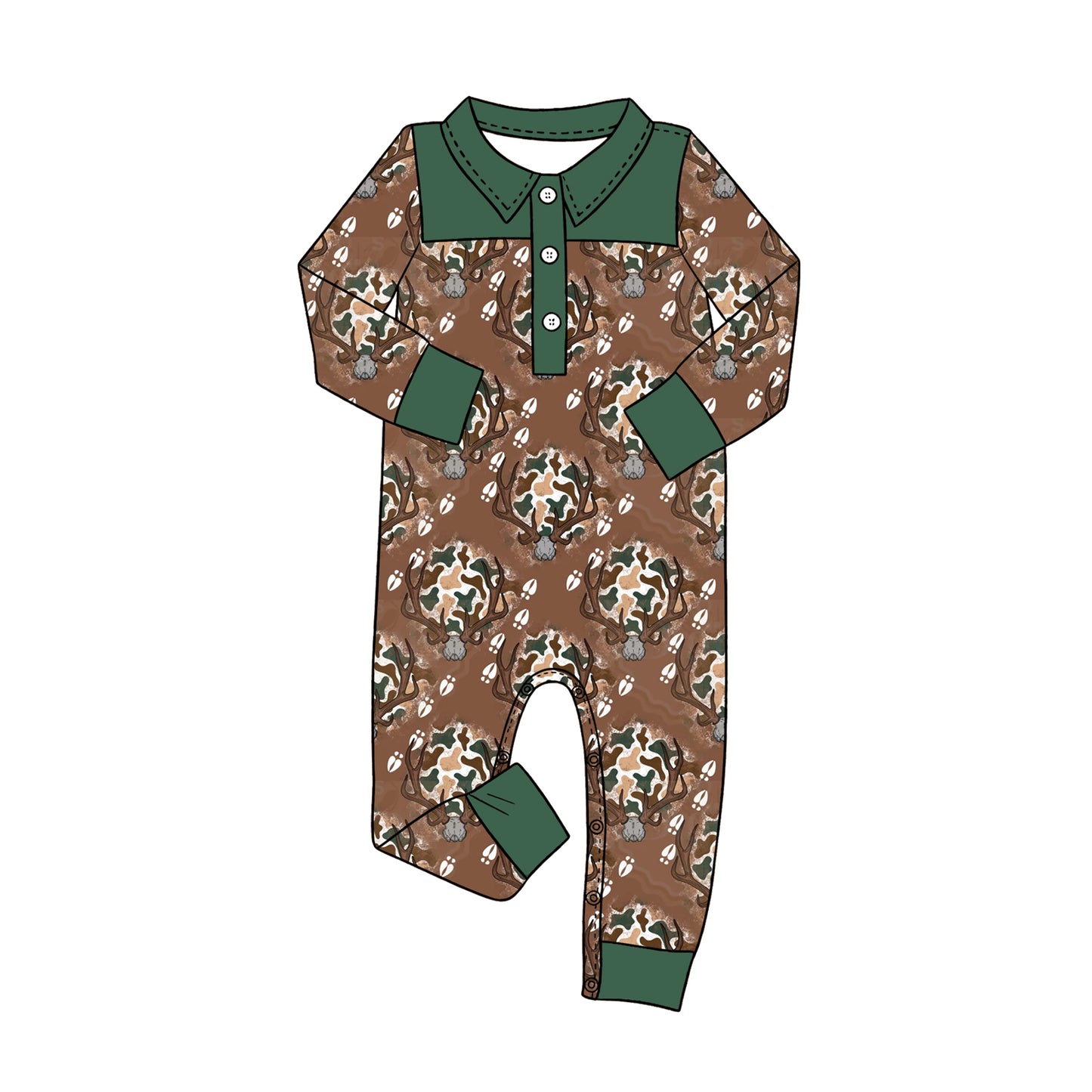 4.16 Pre Order No moq Baby Boys Long Sleeve Ducks Button Hunting Rompers