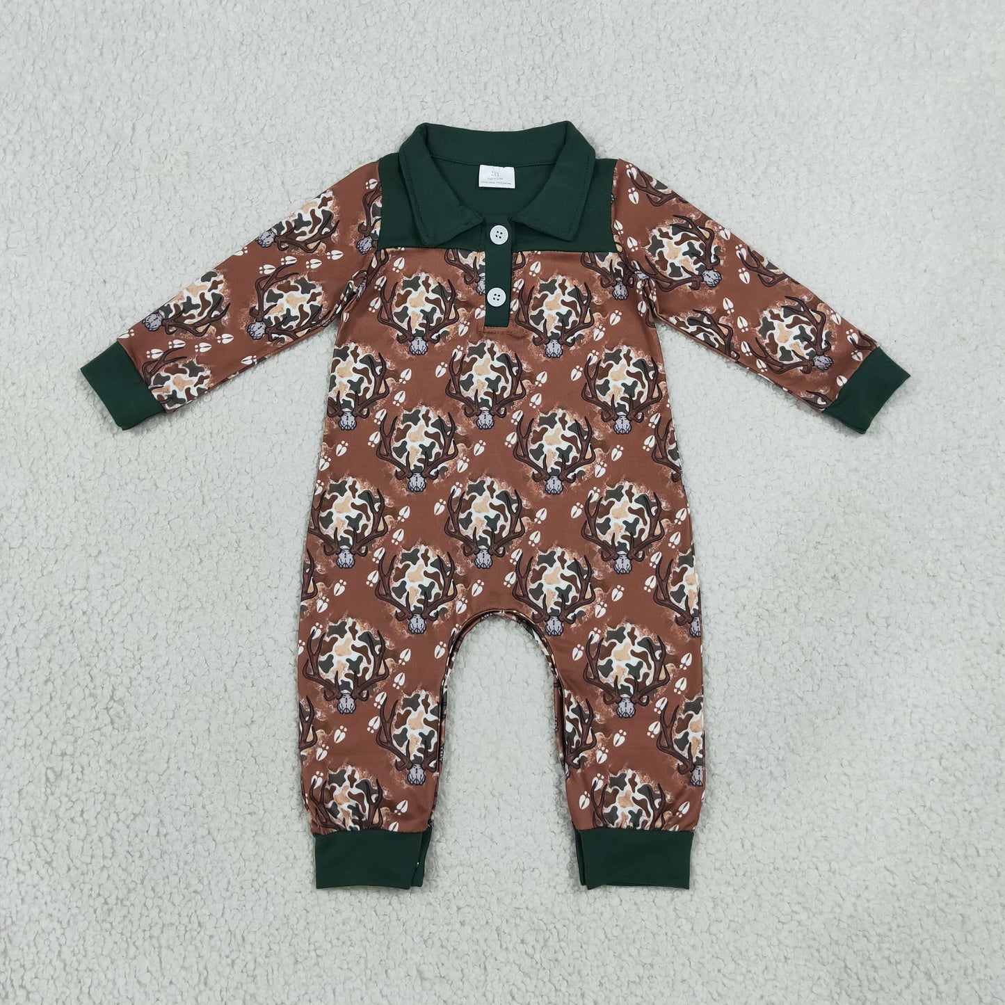 RTS NO MOQ （In stock）milk silk LR3013 Baby Boys Long Sleeve Camo Deer Button Hunting Pant Rompers
