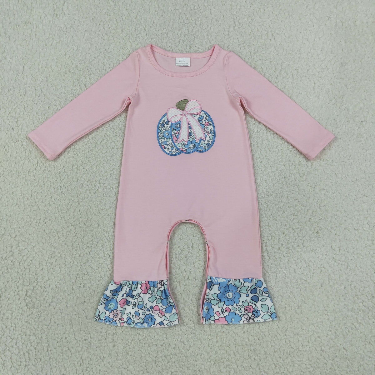Sibling RTS NO MOQ  milk silk Embroidery Baby Girls Pink Floral Pumpkin Top And Floral Print Pants Set With Matching Baby Ruffle Romper