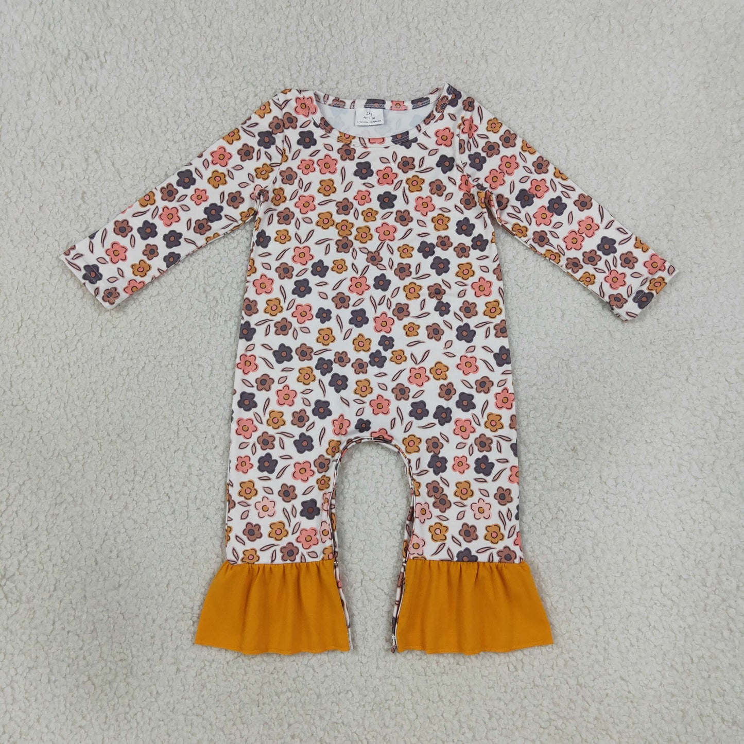 LR3024 TS NO MOQ （In stock）milk silk Baby Girls Colorful Flowers Cute Long Sleeve Ruffle Rompers