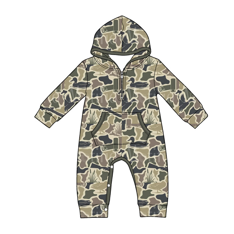 4.22 Pre Order No moq Baby Boys Soft Camouflage Long Sleeve Zipper Romper