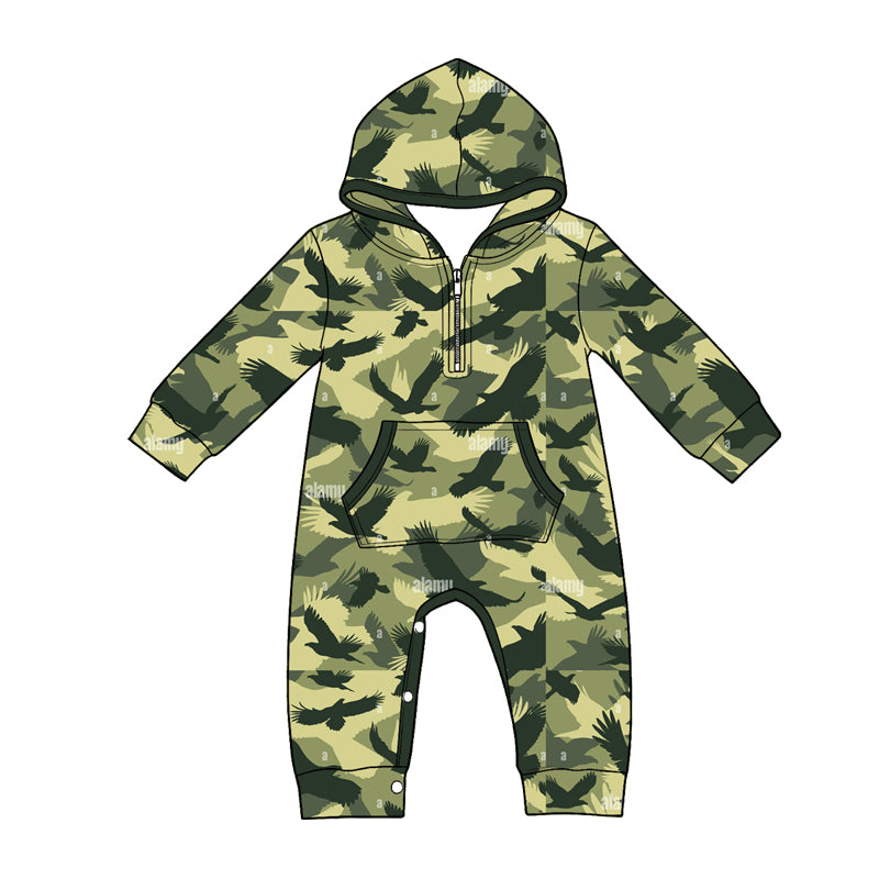 4.22 Pre Order No moq Baby Boys Soft Camouflage Long Sleeve Zipper Romper