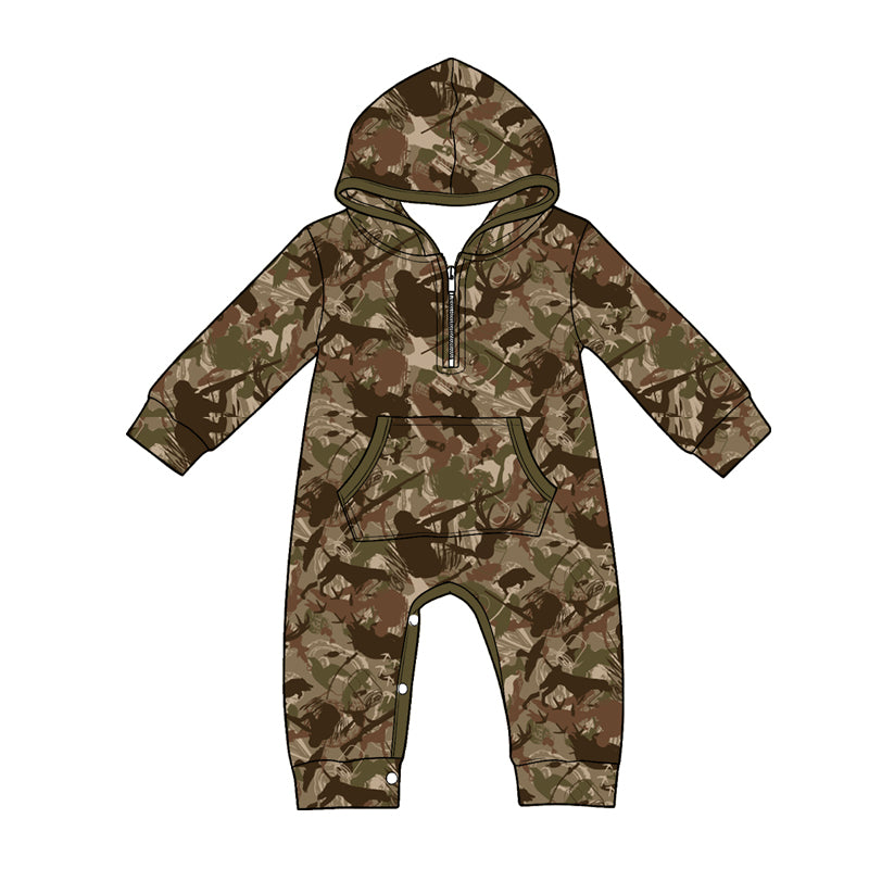 4.22 Pre Order No moq Baby Boys Soft Camouflage Long Sleeve Zipper Romper