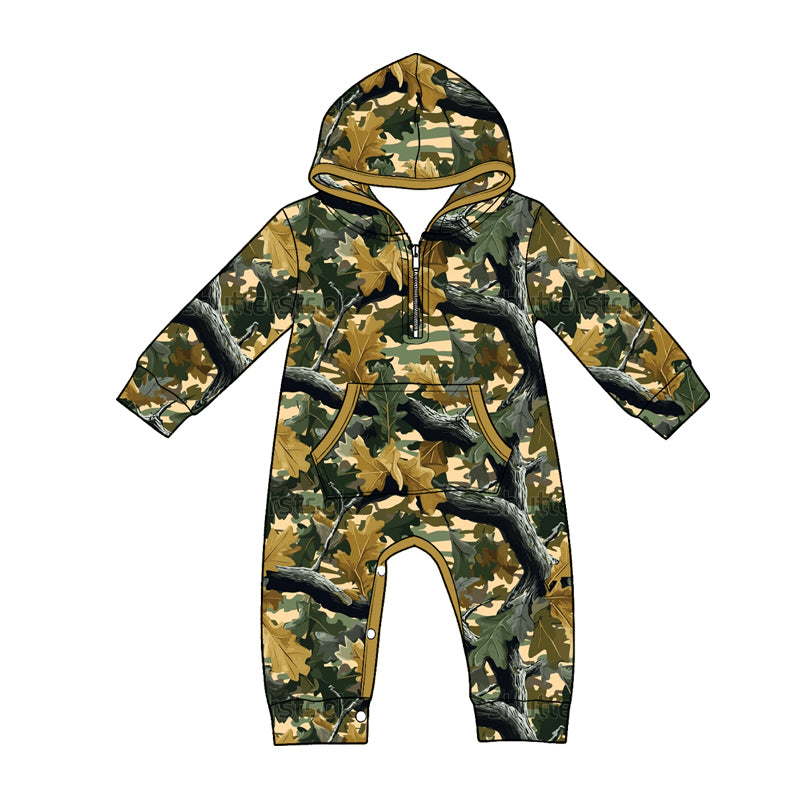 4.22 Pre Order No moq Baby Boys Soft Camouflage Long Sleeve Zipper Romper