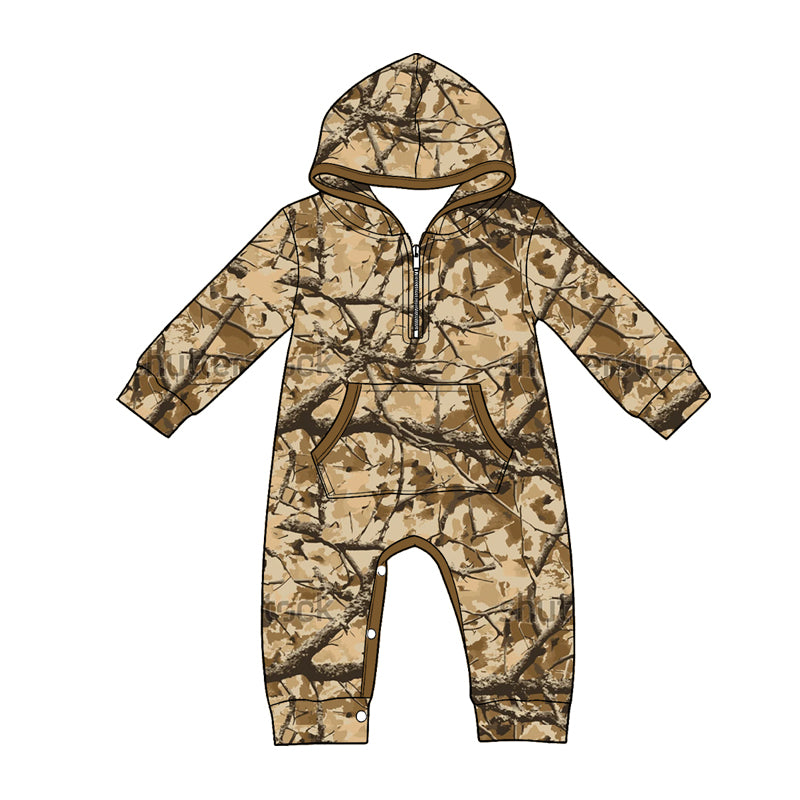 4.22 Pre Order No moq Baby Boys Soft Camouflage Long Sleeve Zipper Romper