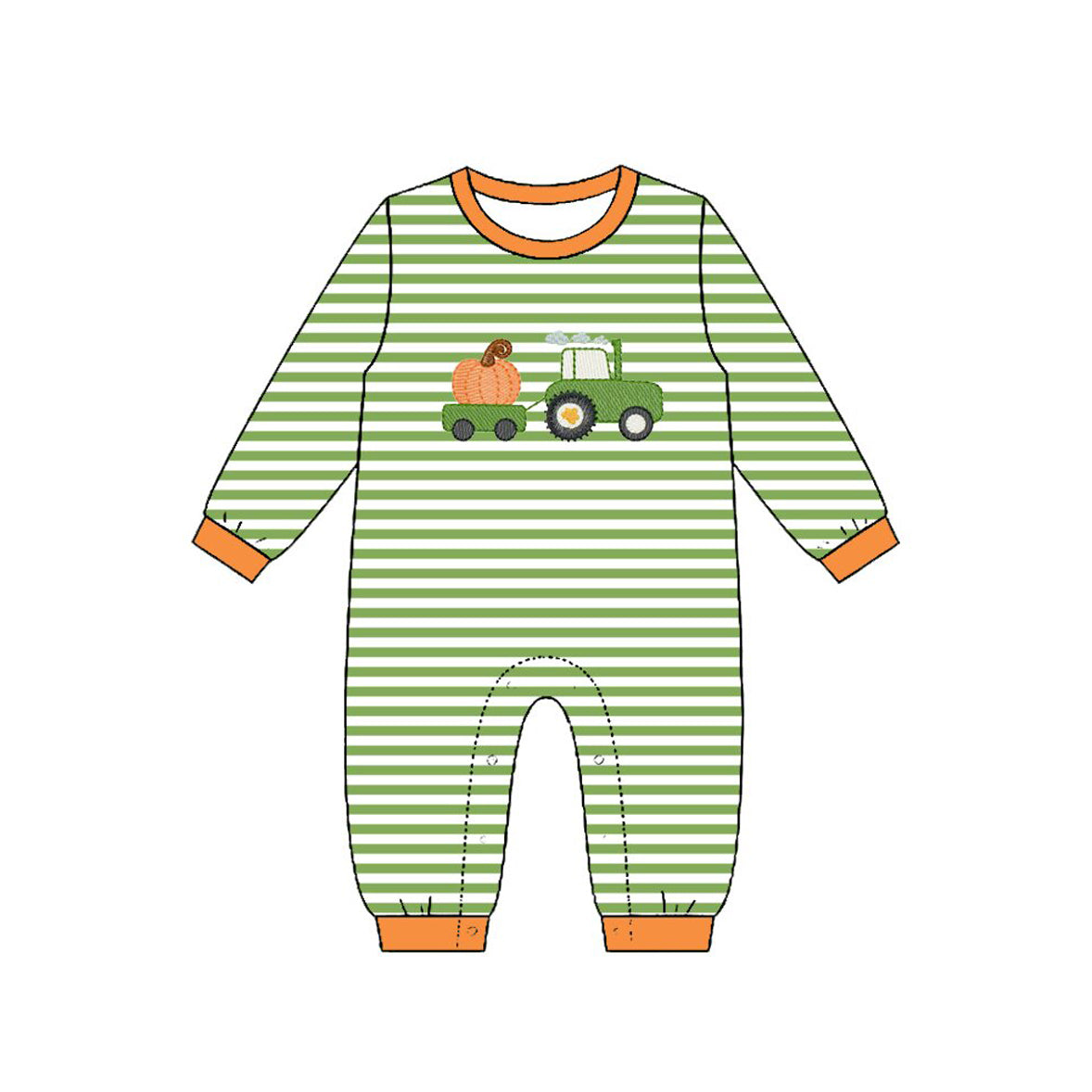 4.23 Pre order No Moq Baby Boys Green Striped Pumpkin Corn Pattern Top Pant Romper Set