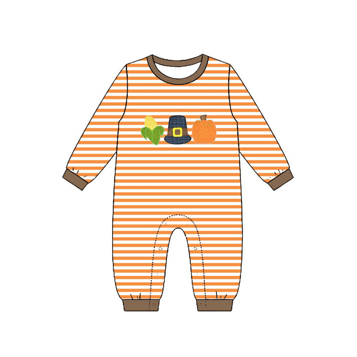 4.23 Pre order No Moq Baby Boys Lovely Orange Striped Pumpkin Corn Pattern Top Pant Romper Set