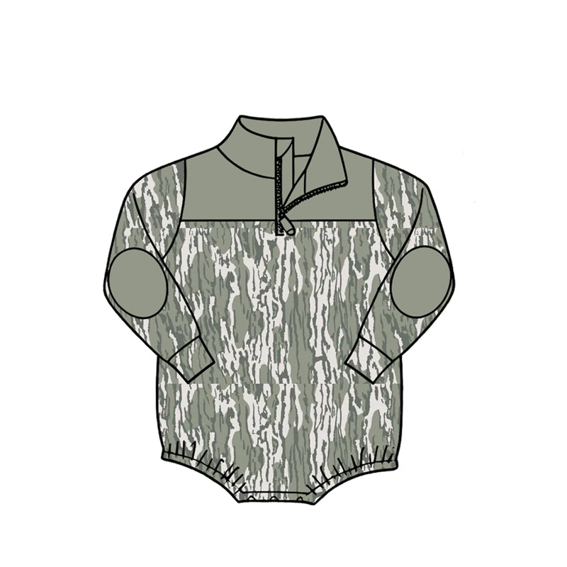4.27 Pre Order No moq Baby Boys Long Sleeve Camo Zipper Rompers