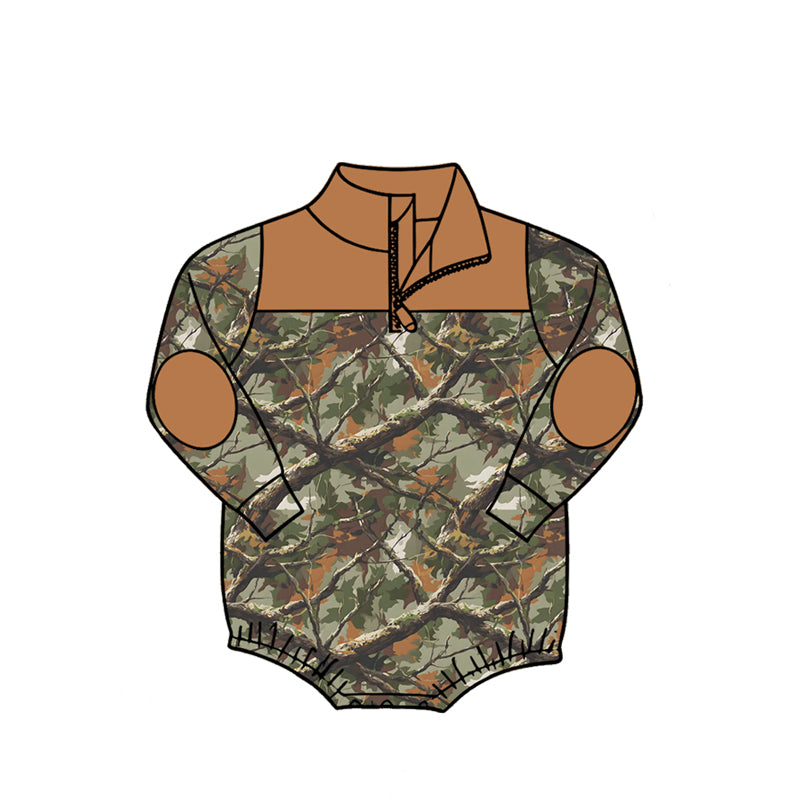 4.27 Pre Order No moq Baby Boys Long Sleeve Camo Zipper Rompers