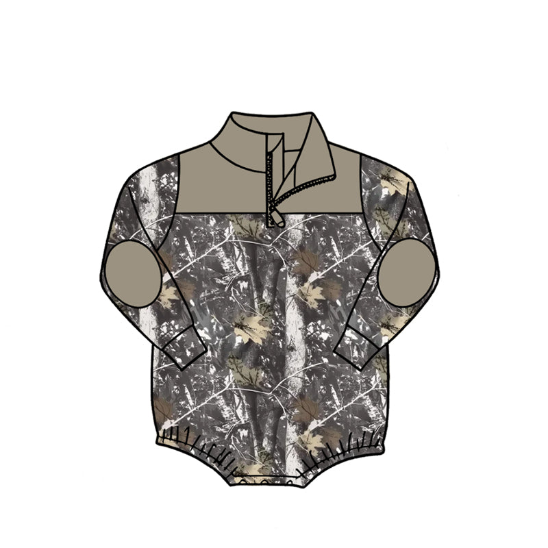4.27 Pre Order No moq Baby Boys Long Sleeve Camo Zipper Rompers