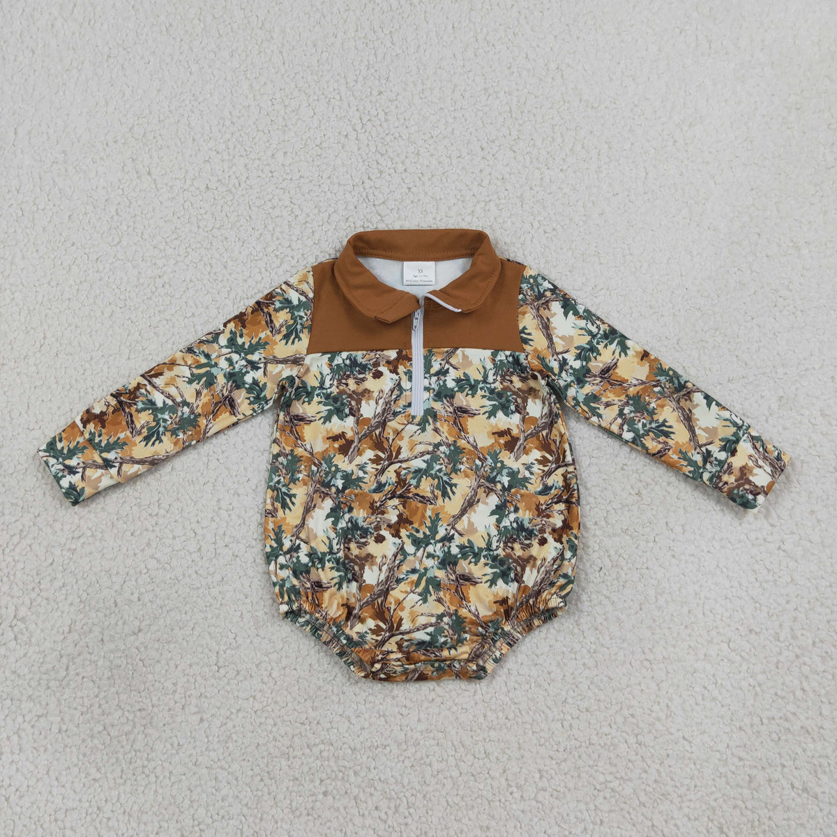 LR3048 RTS NO MOQ （In stock）Baby Boys Long Sleeve Leaves Camo Fall Zipper Rompers