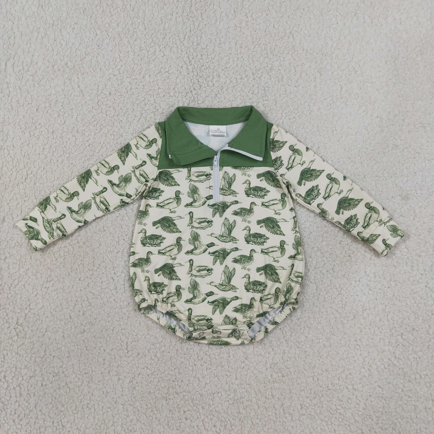 LR3050 RTS NO MOQ （In stock）Long sleeves green duck baby boy fall romper