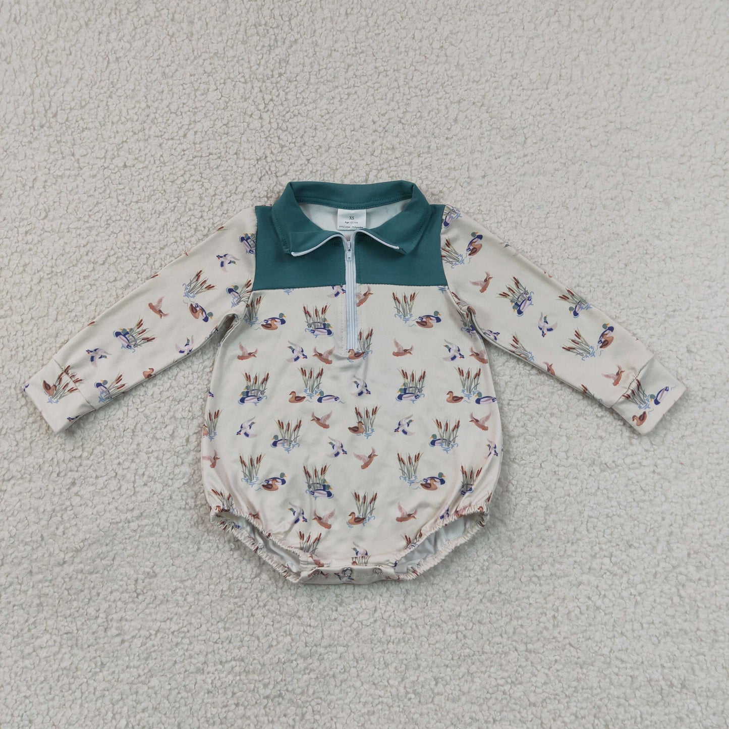 7.6 LR3052 RTS NO MOQ （In stock）Long sleeves duck zipper baby boy fall romper