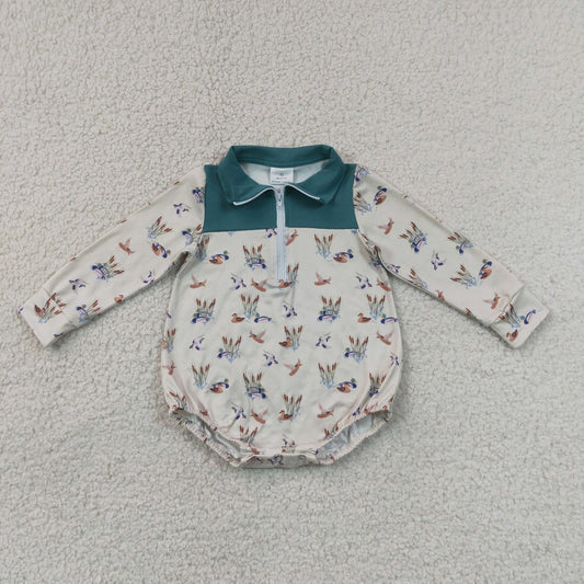 7.6 LR3052 RTS NO MOQ （In stock）Long sleeves duck zipper baby boy fall romper