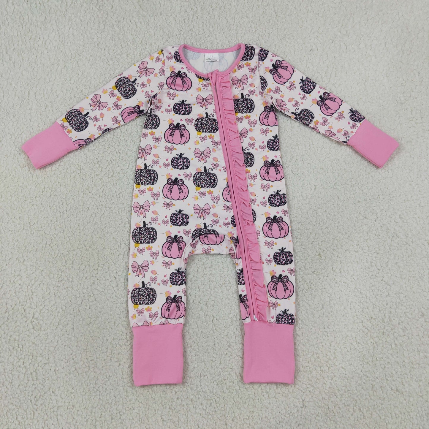 RTS NO MOQ Sibling milk silk Baby Girls Bows Leopard Pumpkins Top Ruffle Pant Fall Pajamas Sets romper
