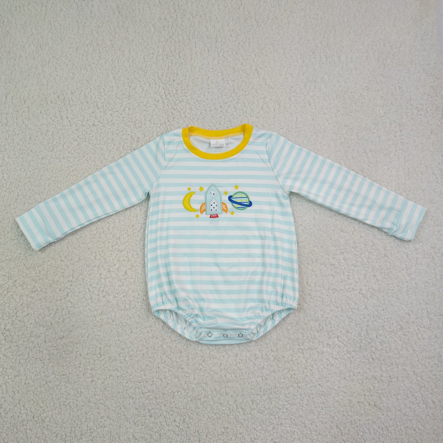 LR3063 RTS NO MOQ （In stock）Stripe moon rocket embroidery baby boy romper