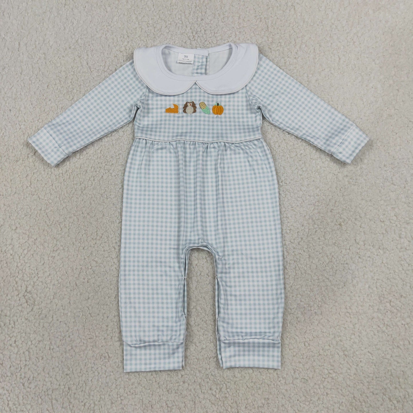 RTS NO MOQ （In stock）milk silk LR3105 Embroidery Baby Boys Turkey Pumpkins Thanksgiving Rompers