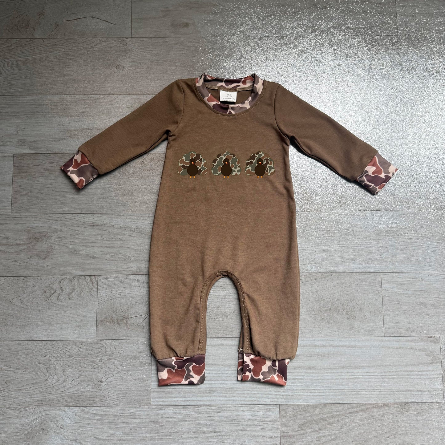 LR3108 Sample No Moq Embroidery Baby Boys Camo Turkey Thanksgiving Romper Holiday Casual Outfit