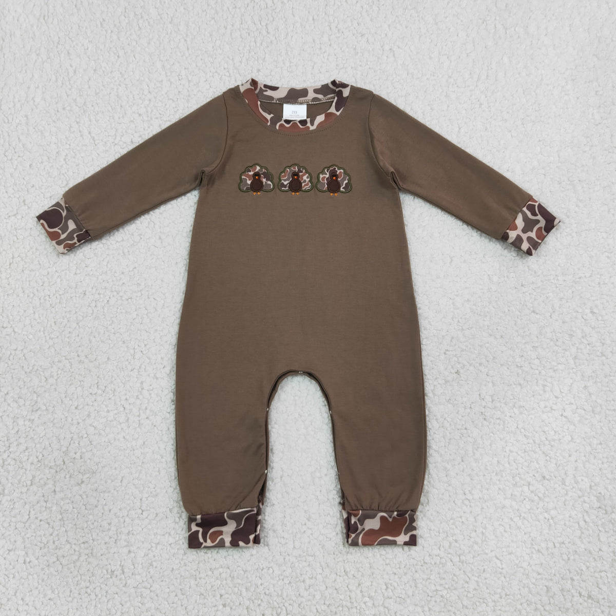 RTS NO MOQ milk silk LR3108 Embroidery Baby Boys Camo Turkey Thanksgiving Romper Holiday Outfit