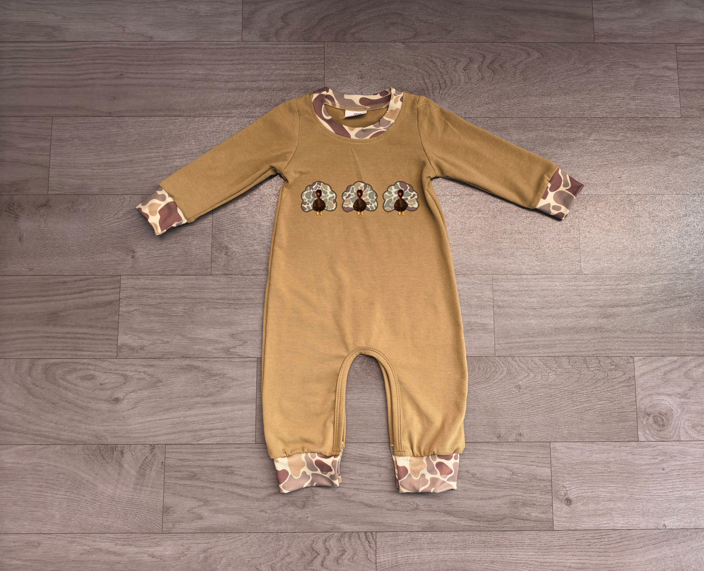 LR3109 Sample No Moq milk fabric Embroidery Camo Turkey Baby Boys Thanksgiving Pant Rompers