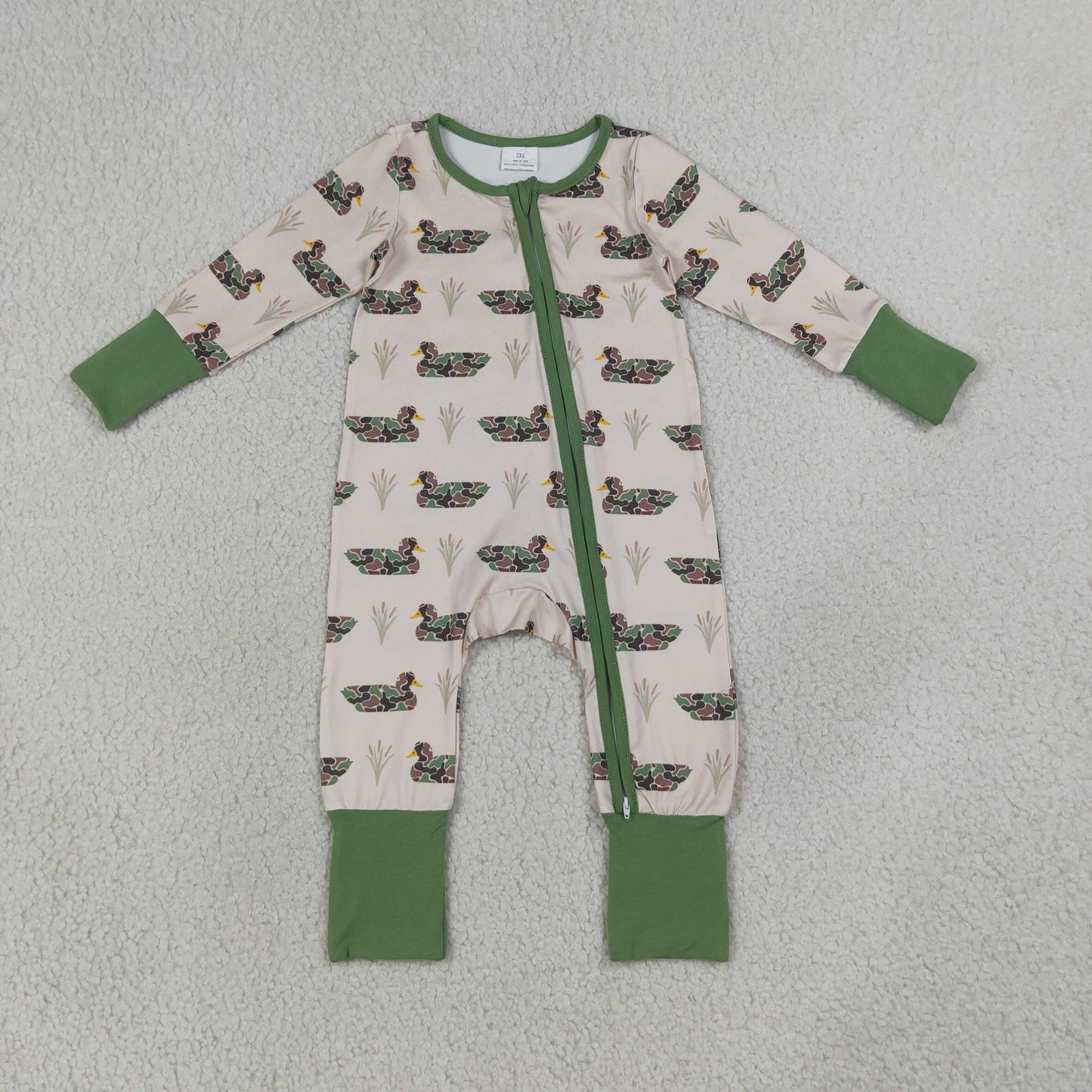 RTS NO MOQ Sibling milk silk Baby Boys Camo Duck Plaid Print Long Sleeve Top Pant  Pajama Set Rompers