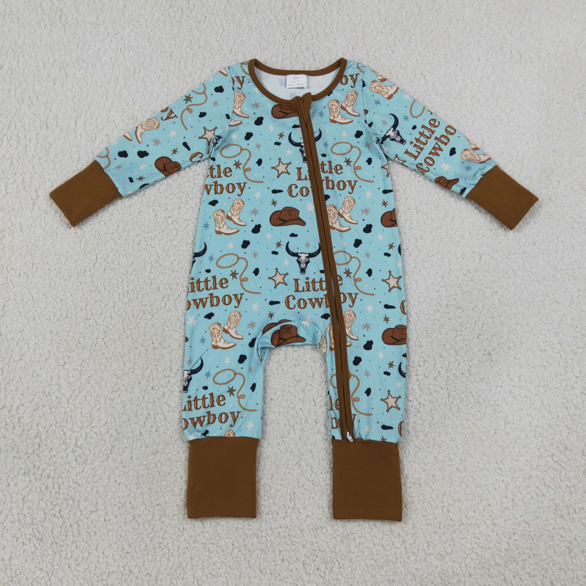 RTS NO MOQ Sibling milk silk RTS NO MOQ Sibling milk silk Baby Boys Cowboy Print Zipper Romper And Long Sleeve Top Pants Pajamas Set