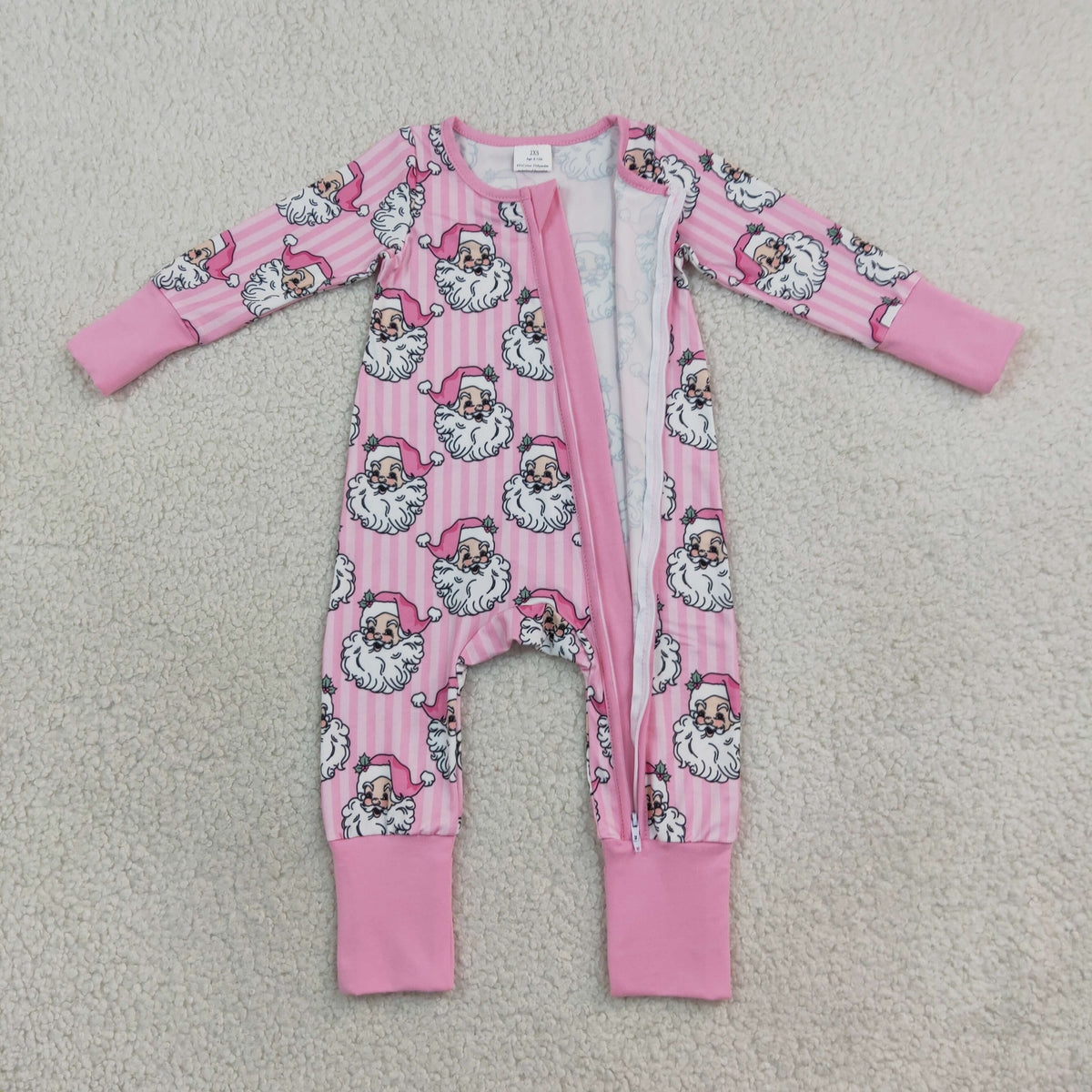 RTS NO MOQ （In stock）milk silk LR3125 Baby Girls Pink Stripe Santa Christmas Two Way Zip Convertible Rompers