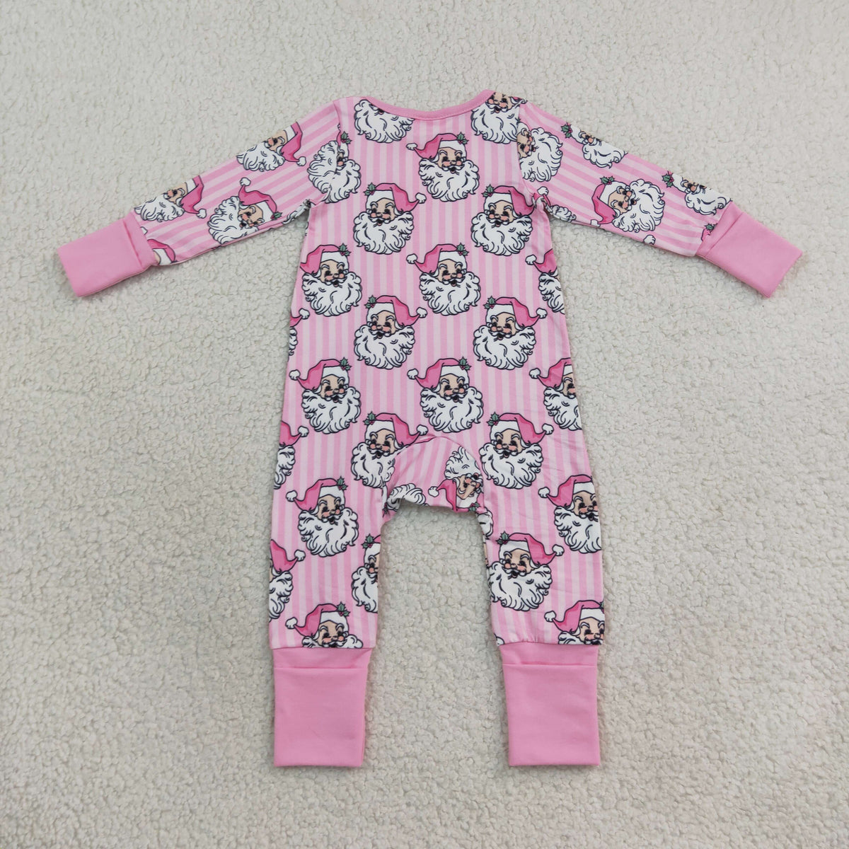 RTS NO MOQ （In stock）milk silk LR3125 Baby Girls Pink Stripe Santa Christmas Two Way Zip Convertible Rompers