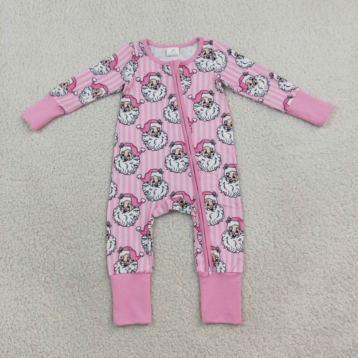 RTS NO MOQ Sibling milk silk Baby Girls Pink Stripe Santa Top Flare Pant Christmas Clothes Sets Romper
