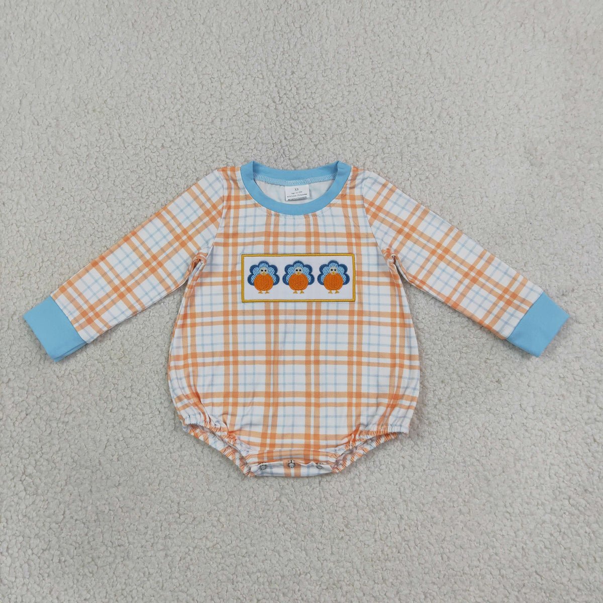 RTS NO MOQ milk silk LR3138 Embroidery Pumpkins Turkey Baby Boys Thanksgivings Checked Rompers