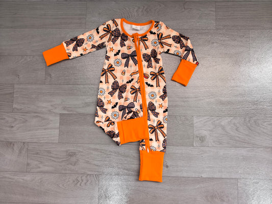 LR3161 Sample No Moq Baby Girls Candy Bows Flowers Halloweens Two Way Zip Convertible Rompers
