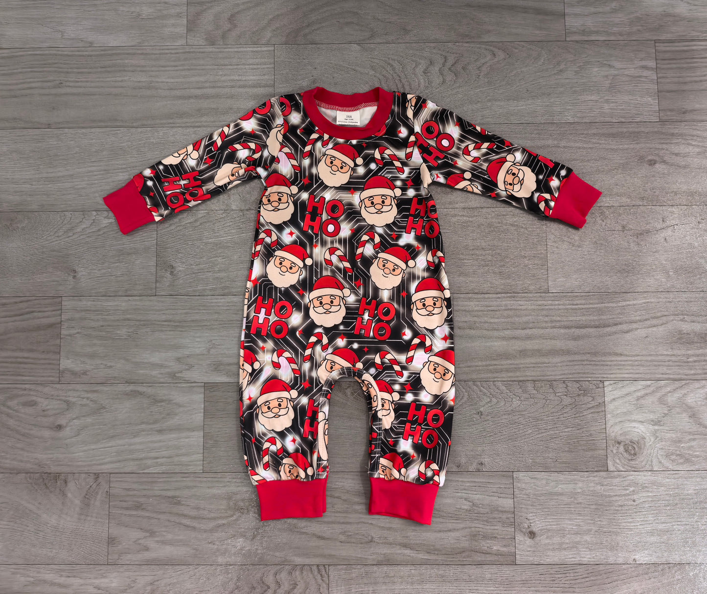 LR3162 Sample No Moq milk silk Baby Boys Santa Candy Cane Ho Ho Letter Print Long Sleeve Christmas Romper