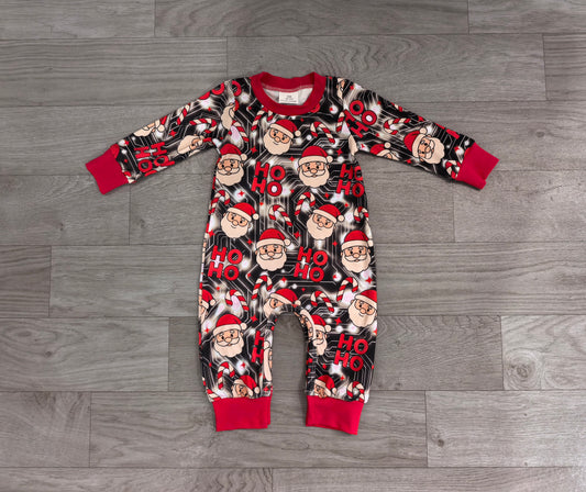 LR3162 Sample No Moq milk silk Baby Boys Santa Candy Cane Ho Ho Letter Print Long Sleeve Christmas Romper